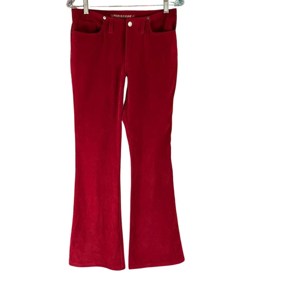 Vintage 90s Y2K Periscope Flare Leg Red Brushed Suede Feel Pants Size 7
